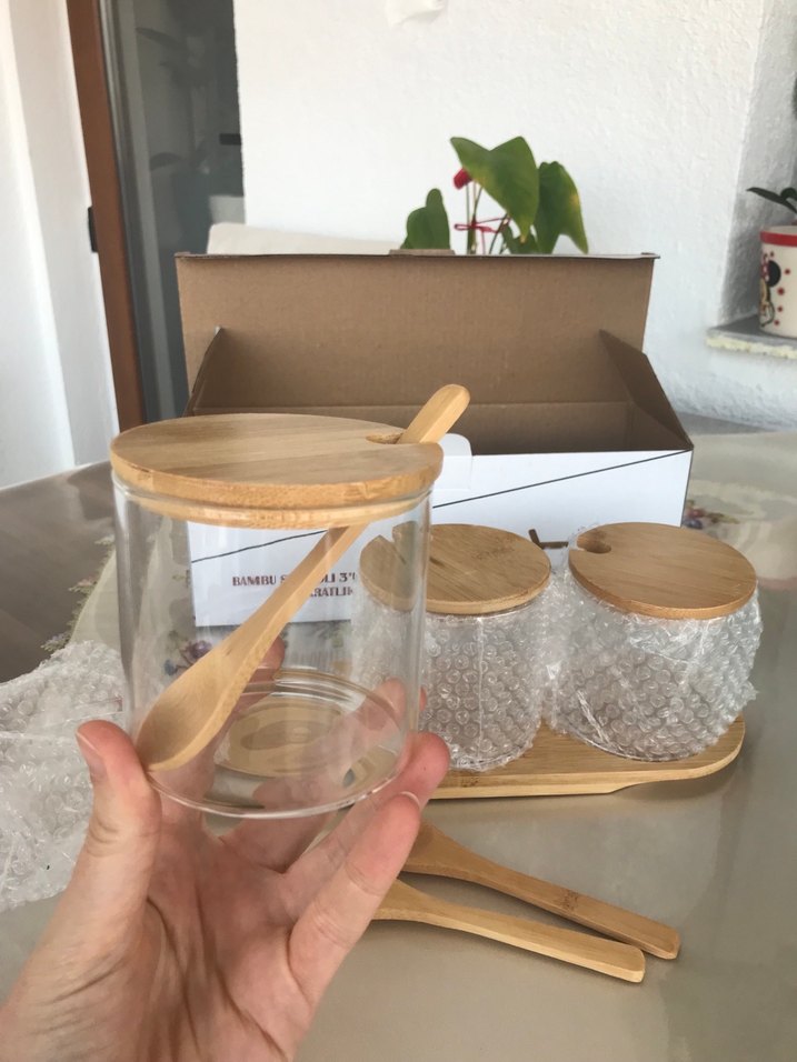 Bambu Standlı 3'lü Cam Baharatlık Seti - Görsel 3