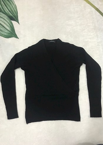 Siyah V Yaka Örgü Kadın Kazak - Görsel 4