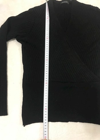 Siyah V Yaka Örgü Kadın Kazak - Görsel 3