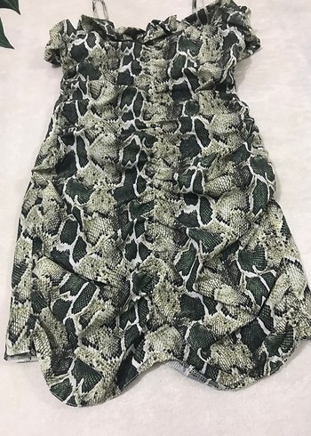 Yeşil Yılan Desenli Fırfırlı Midi Elbise - Görsel 8