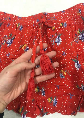 Kırmızı Püsküllü Kadın Mini Etek - Görsel 4