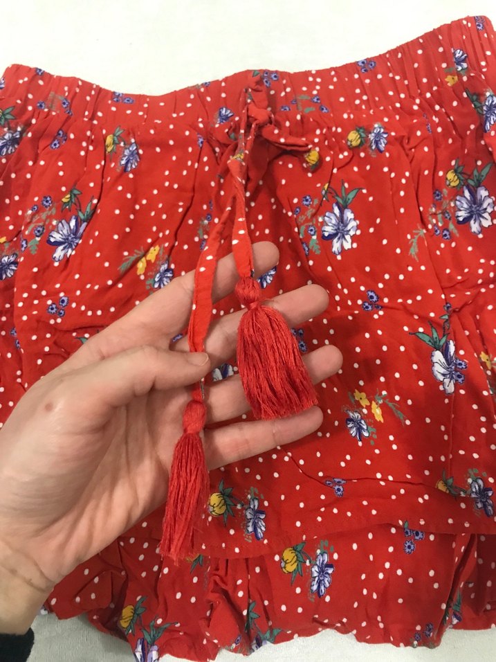 Kırmızı Püsküllü Kadın Mini Etek - Görsel 4