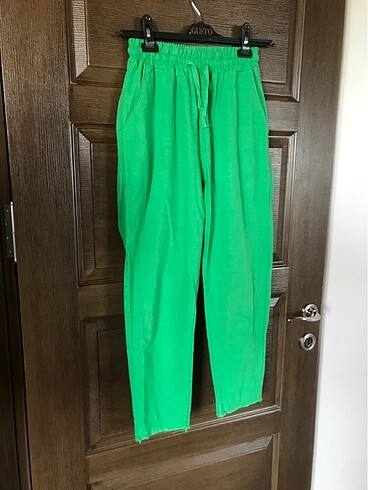 40 Beden Yeşil Keten Pantolon