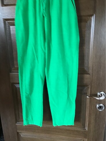 40 Beden yeşil Renk Yeşil Keten Pantolon