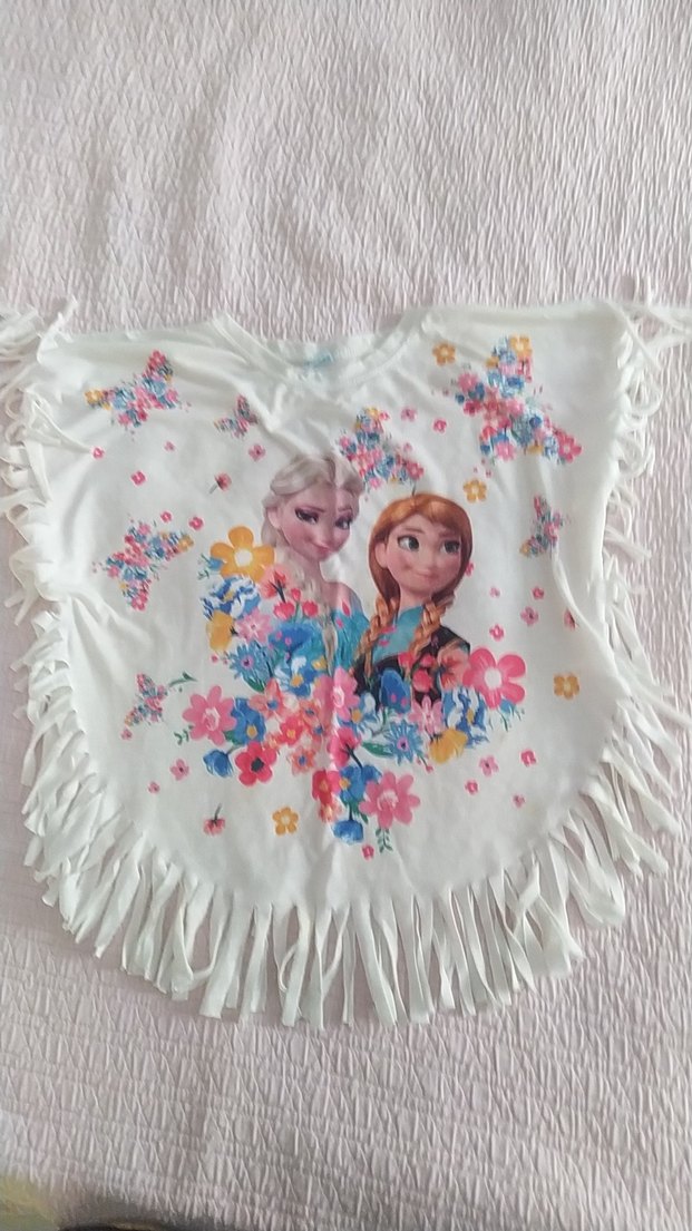 Beyaz Çiçekli Kız Çocuk Püsküllü tişört - Görsel 2