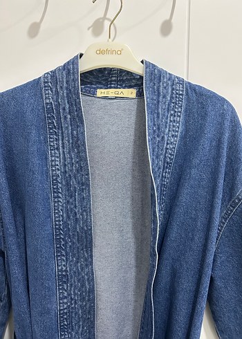 Kemerli Uzun Denim Kadın trenç - Görsel 6