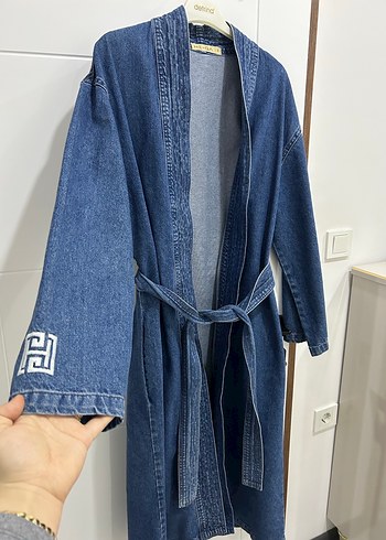 Kemerli Uzun Denim Kadın trenç - Görsel 5