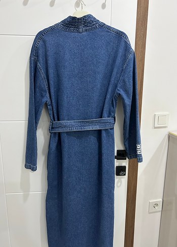 Kemerli Uzun Denim Kadın trenç - Görsel 8