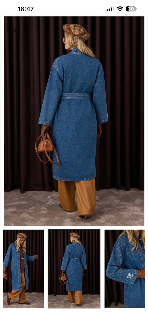 Kemerli Uzun Denim Kadın trenç - Görsel 3