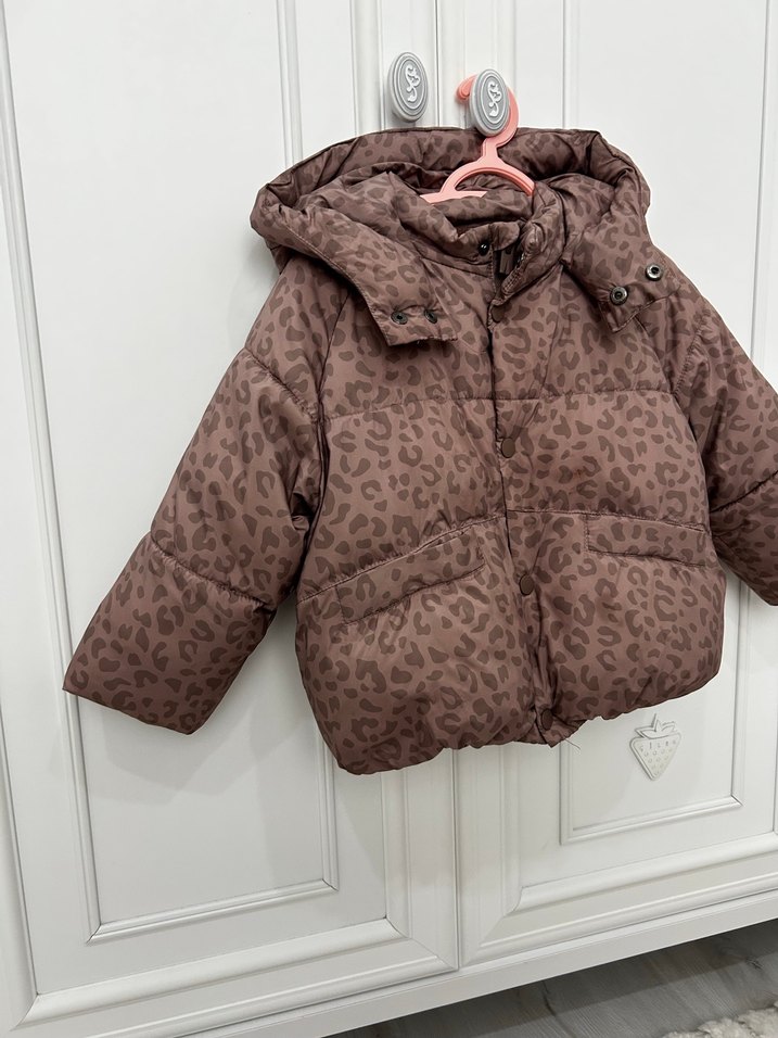 Kahverengi Leopar Desenli Peluş Kız Mont - Görsel 3