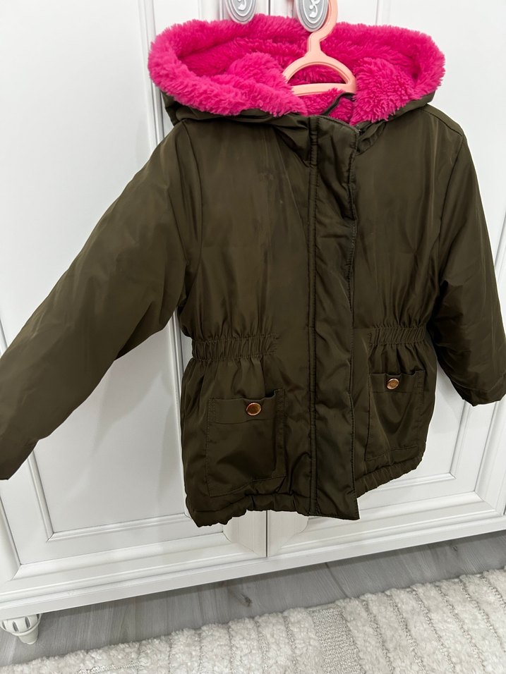 Kız Çocuk haki Kapüşonlu Mont - Görsel 2