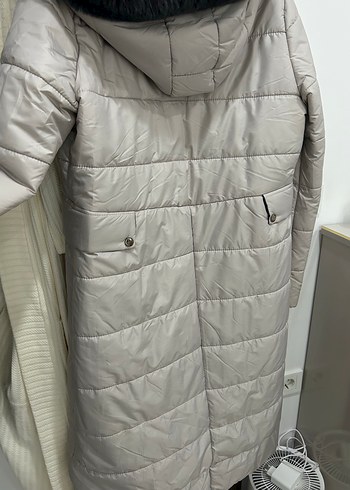 Gri Midi Kadın Kışlık Kürklü Mont - Görsel 6