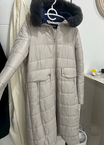 Gri Midi Kadın Kışlık Kürklü Mont - Görsel 2