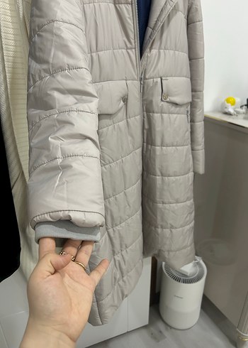 Gri Midi Kadın Kışlık Kürklü Mont - Görsel 7