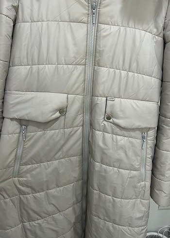 Gri Midi Kadın Kışlık Kürklü Mont - Görsel 4