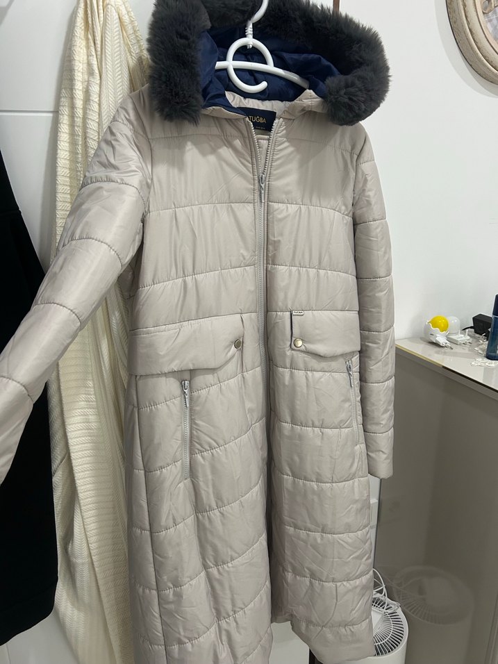 Gri Midi Kadın Kışlık Kürklü Mont - Görsel 2