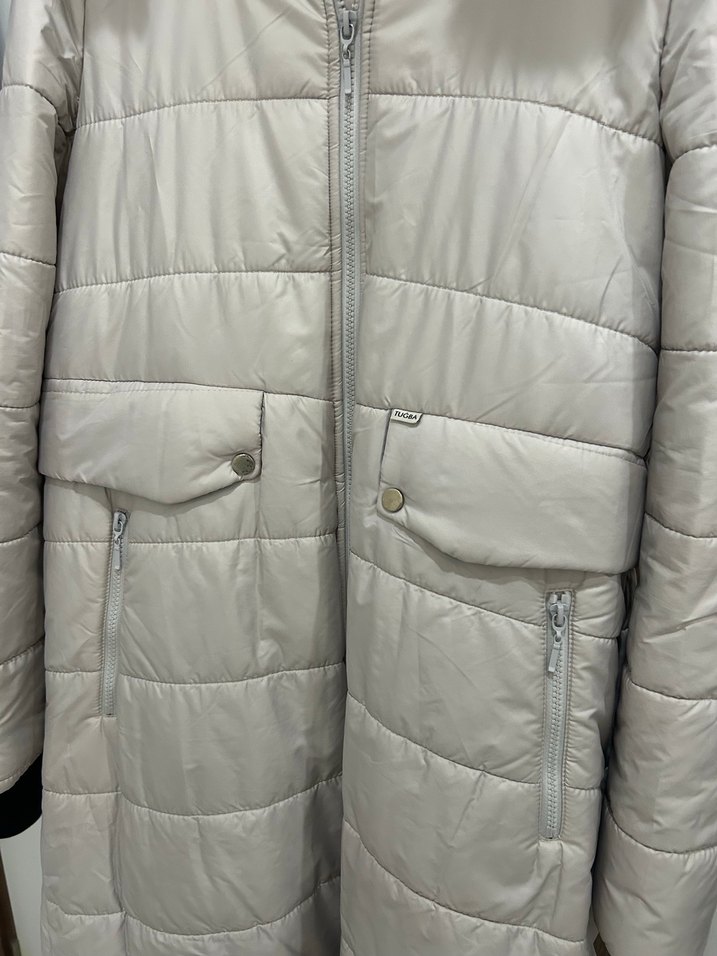 Gri Midi Kadın Kışlık Kürklü Mont - Görsel 3