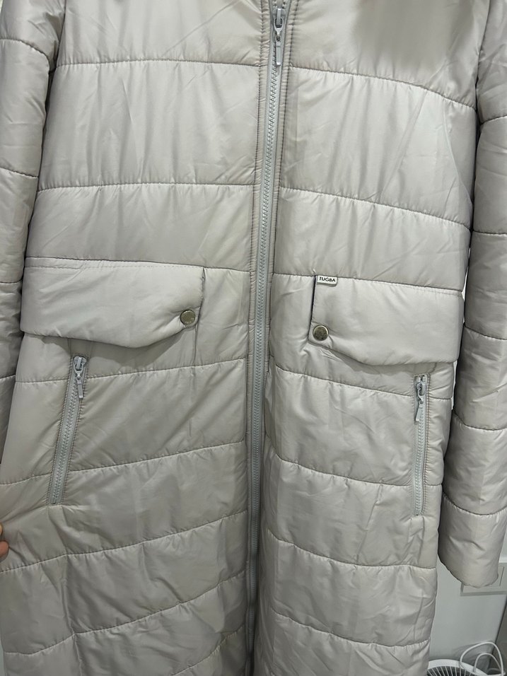 Gri Midi Kadın Kışlık Kürklü Mont - Görsel 4