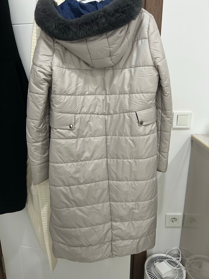 Gri Midi Kadın Kışlık Kürklü Mont - Görsel 5