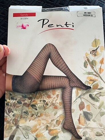 Pen gri desenli külotlu çorap M beden