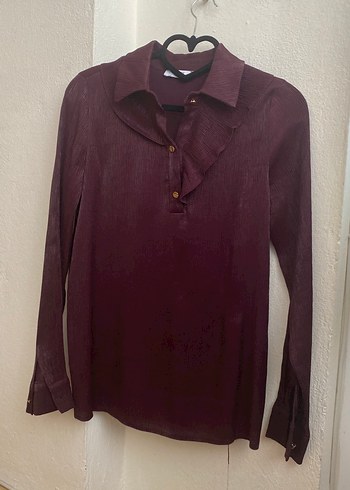 Batik Bordo Düğmeli Uzun Kollu Kadın Gömlek
