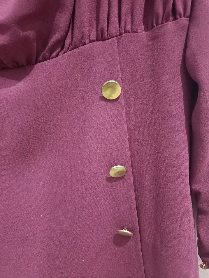 Düğmeli Mürdüm tesettür ikili takım - Görsel 3