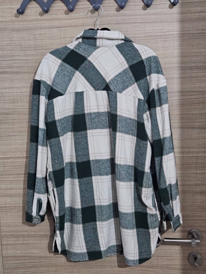 Gri Ekose Desenli Uzun Kollu Kadın Gömlek - Görsel 2