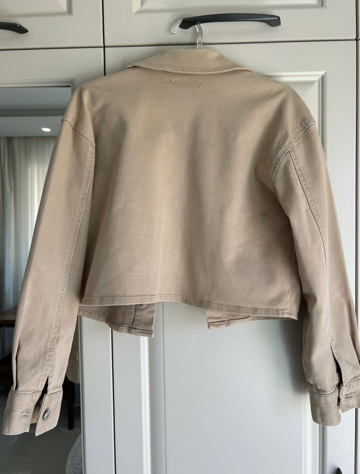 Bej Düğmeli Kadın Denim Ceket - Görsel 2