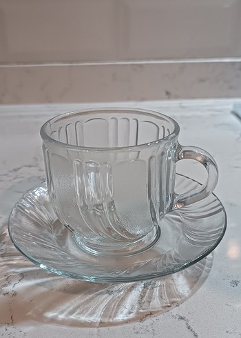 Şeffaf Cam 6'lı Fincan ve Tabak Seti - Görsel 3