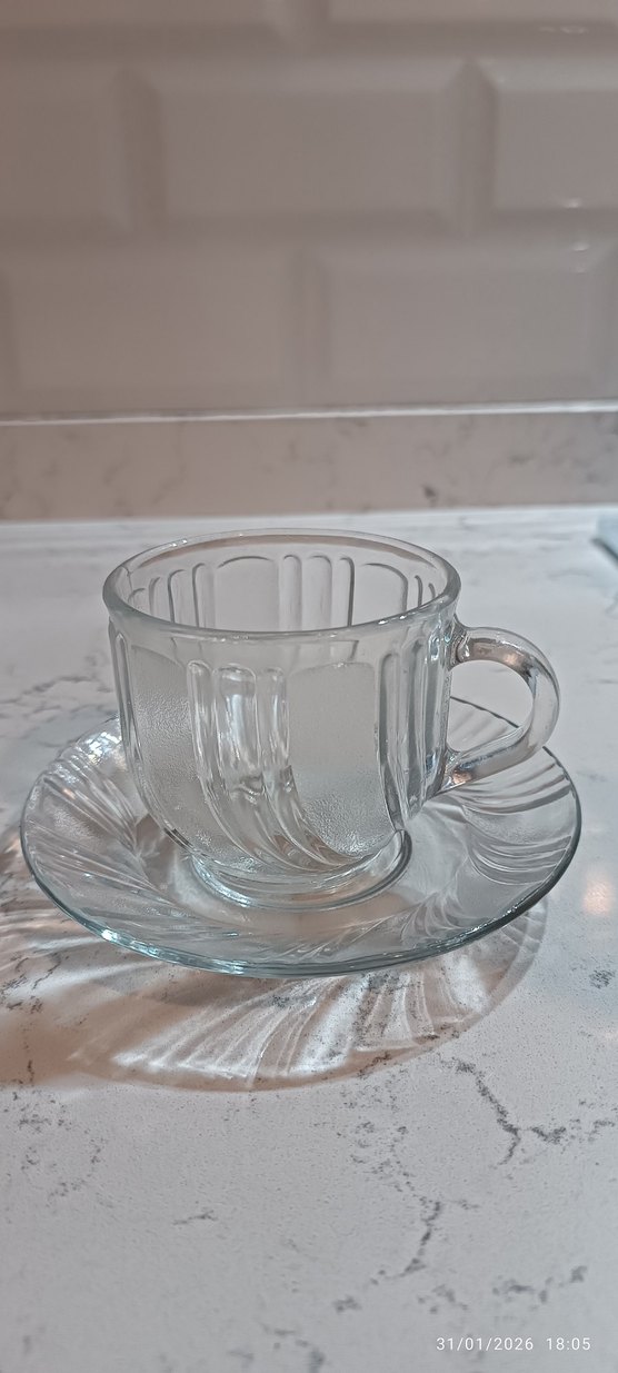 Şeffaf Cam 6'lı Fincan ve Tabak Seti - Görsel 3