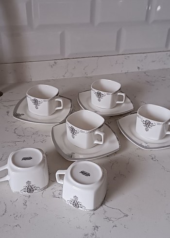 Beyaz Desenli Türk Kahvesi Fincan Seti - Görsel 2