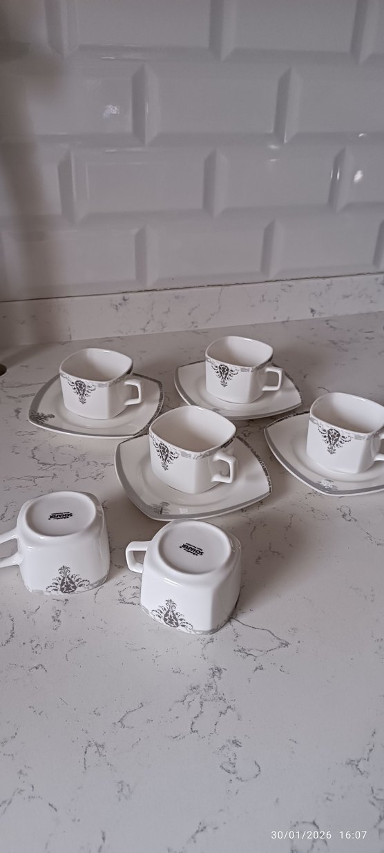Beyaz Desenli Türk Kahvesi Fincan Seti - Görsel 2