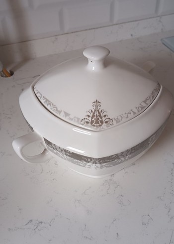 Nakışlı Beyaz Gri Sofra Takımı - Görsel 3