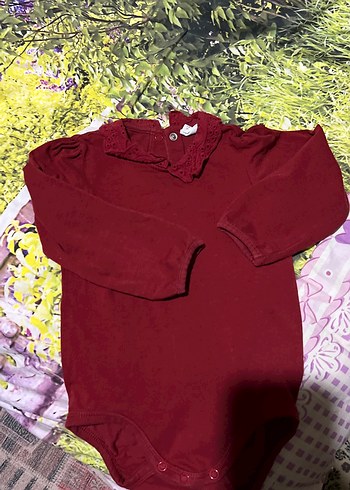 Bordo Uzun Kollu Fırfırlı Bebek Body - Görsel 2