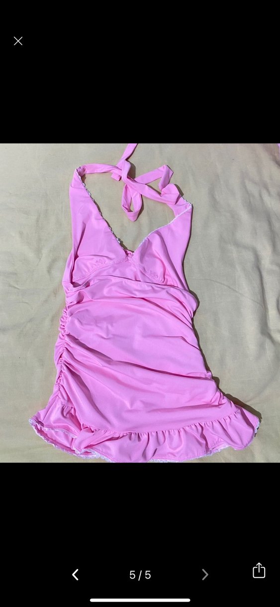 Pembe Drapeli Midi Plaj Elbisesi - Görsel 2