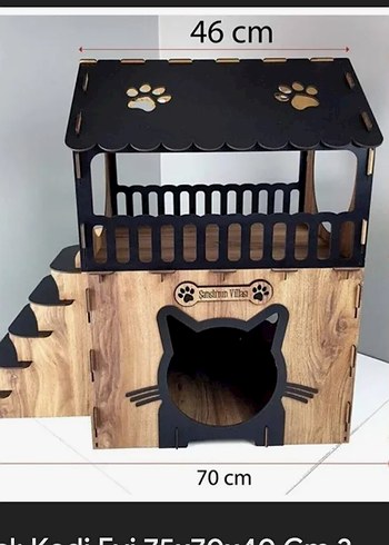 Kahverengi Ahşap Kedi Evi 70x46 cm el yapımı