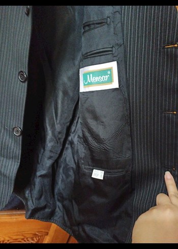 Siyah gri çizgili Düğmeli Erkek Takım Elbise - Görsel 4