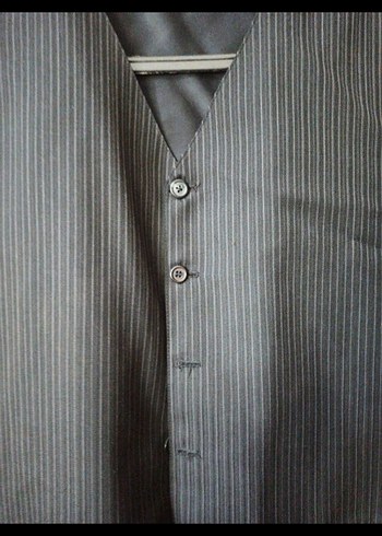 Siyah gri çizgili Düğmeli Erkek Takım Elbise - Görsel 6