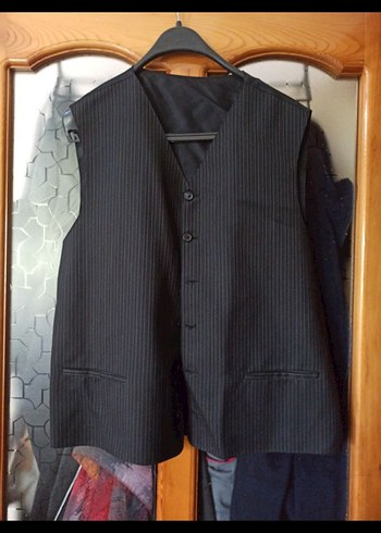 Siyah gri çizgili Düğmeli Erkek Takım Elbise - Görsel 5