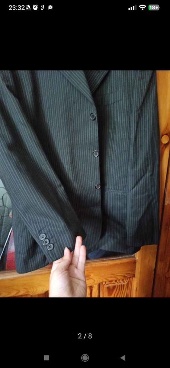 Siyah gri çizgili Düğmeli Erkek Takım Elbise - Görsel 2