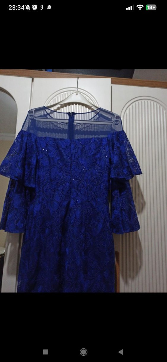 Dantel Detaylı Lacivert Midi Elbise - Görsel 4