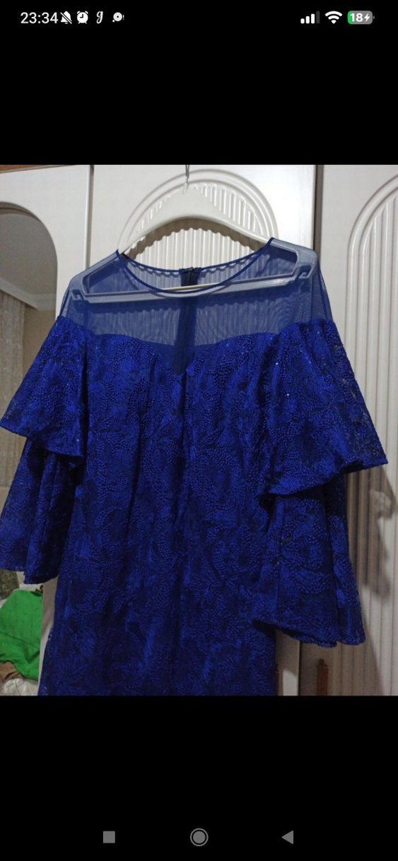 Dantel Detaylı Lacivert Midi Elbise - Görsel 2