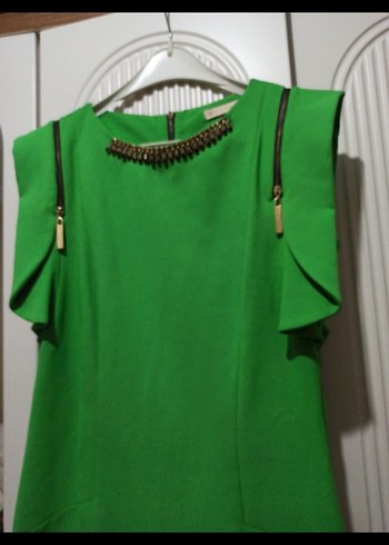 Yeşil Midi Drapeli Kolsuz Elbise - Görsel 2