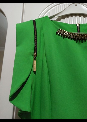 Yeşil Midi Drapeli Kolsuz Elbise - Görsel 3