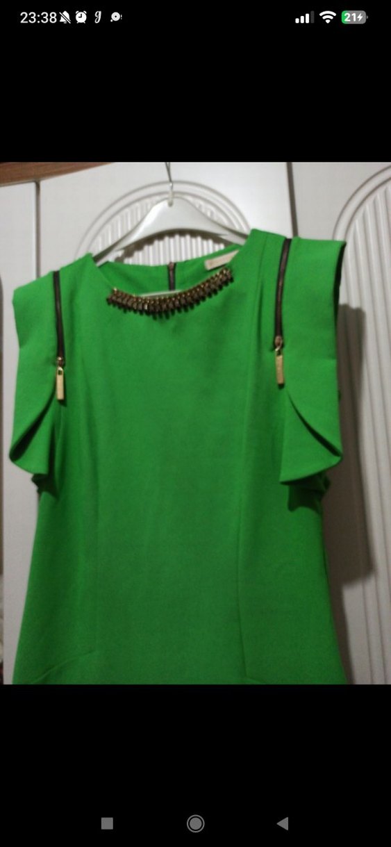 Yeşil Midi Drapeli Kolsuz Elbise - Görsel 2