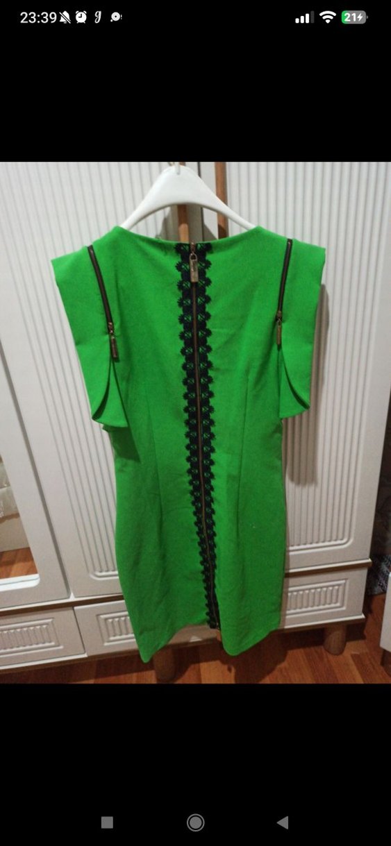 Yeşil Midi Drapeli Kolsuz Elbise - Görsel 5