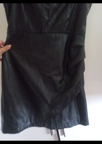 Siyah deri Straplez Mini Gotik Elbise - Görsel 3