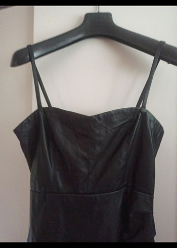 Siyah deri Straplez Mini Gotik Elbise - Görsel 2