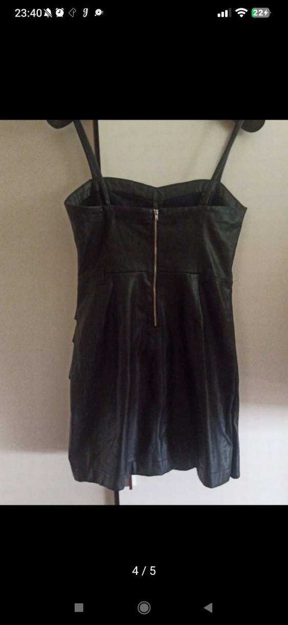 Siyah deri Straplez Mini Gotik Elbise - Görsel 4