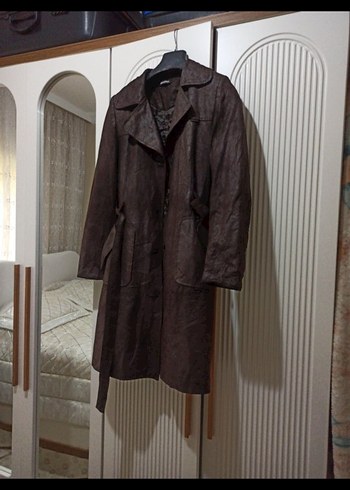 Kahverengi Deri Uzun Kadın Kaban - Görsel 2